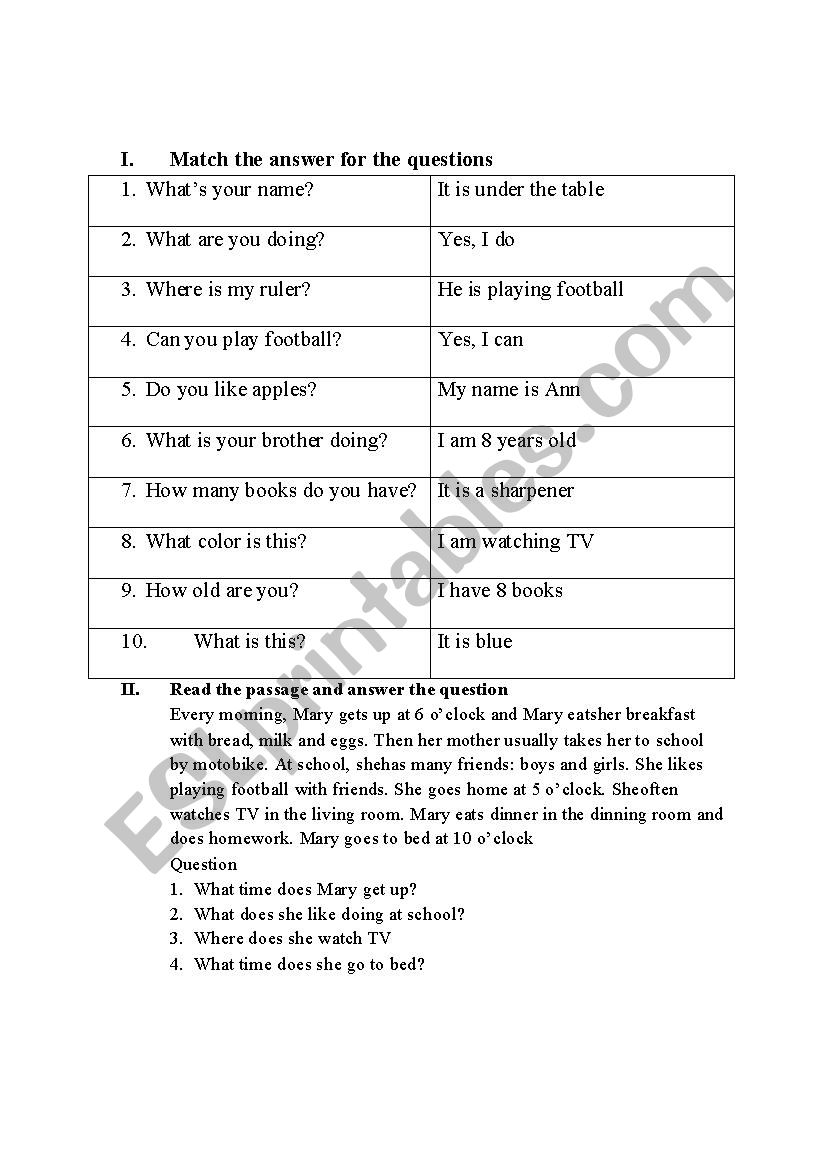 questions and responds worksheet