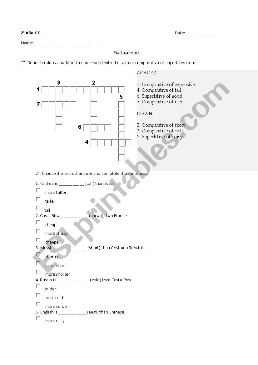comparative worksheet