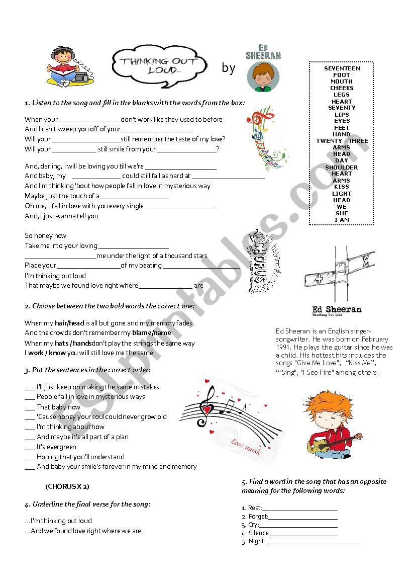 Thinking out loud worksheet