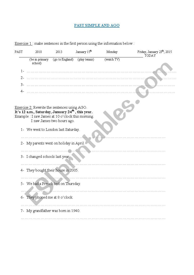 PAST SIMPLE + AGO worksheet