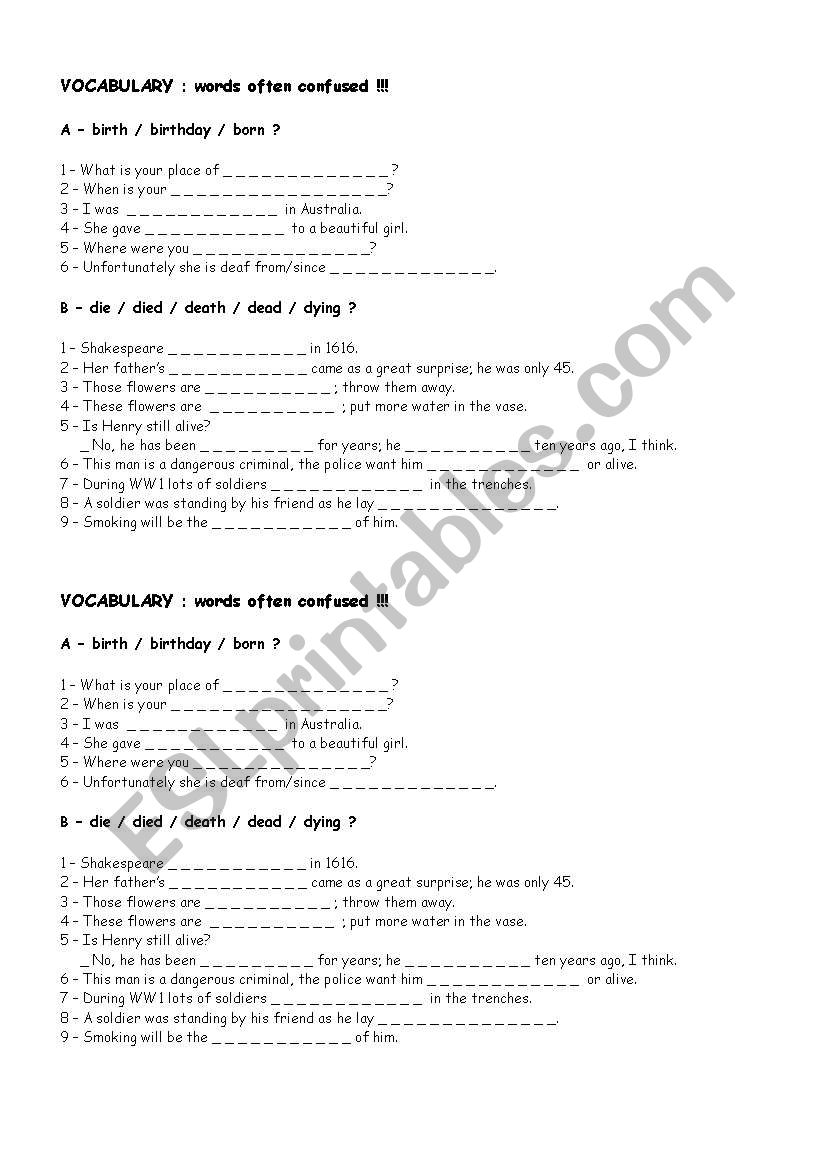 words often confused worksheet