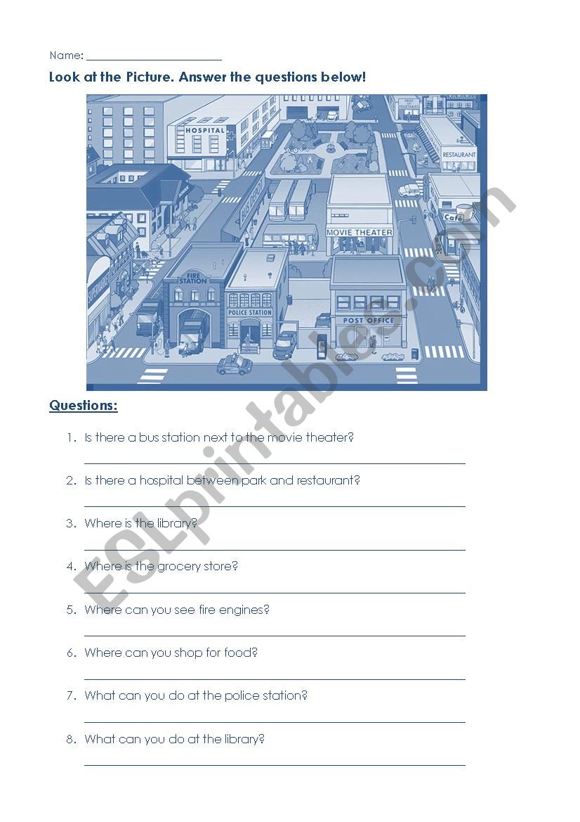 My Town worksheet