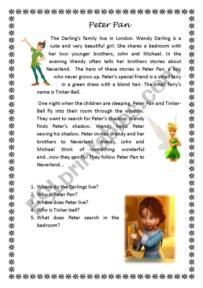 peter pan worksheet