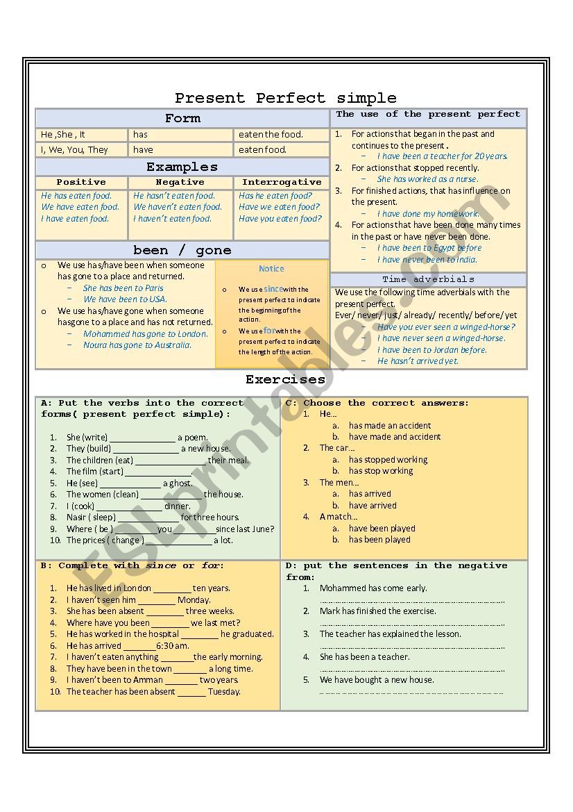 Present Perfect Simple worksheet