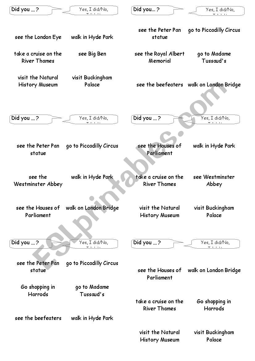 Bingo on the preterite tense worksheet