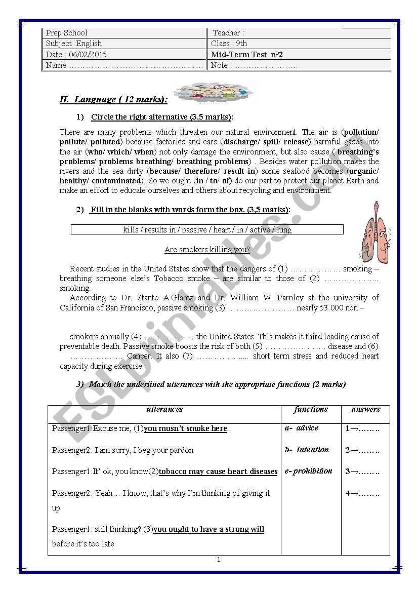 mid2 9th form worksheet