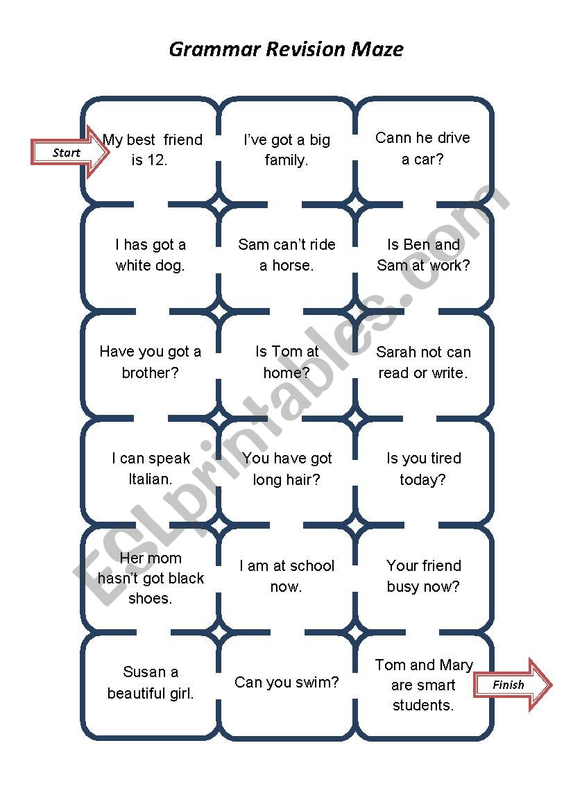 Be, have got, can  Grammar Maze