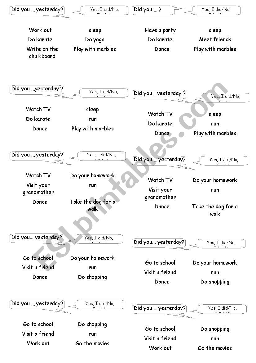 Bingo worksheet