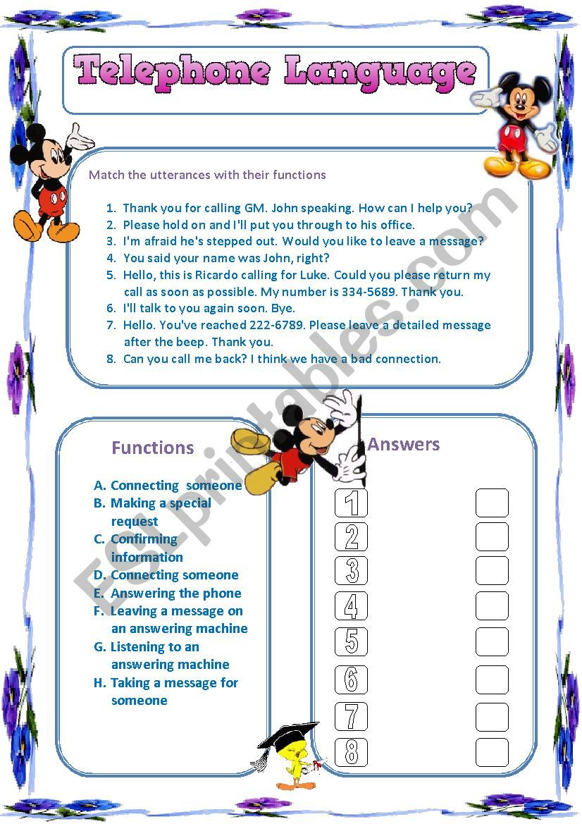 Telephone Language worksheet