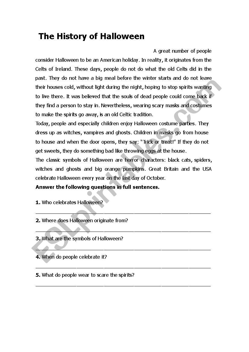 The History of Halloween worksheet