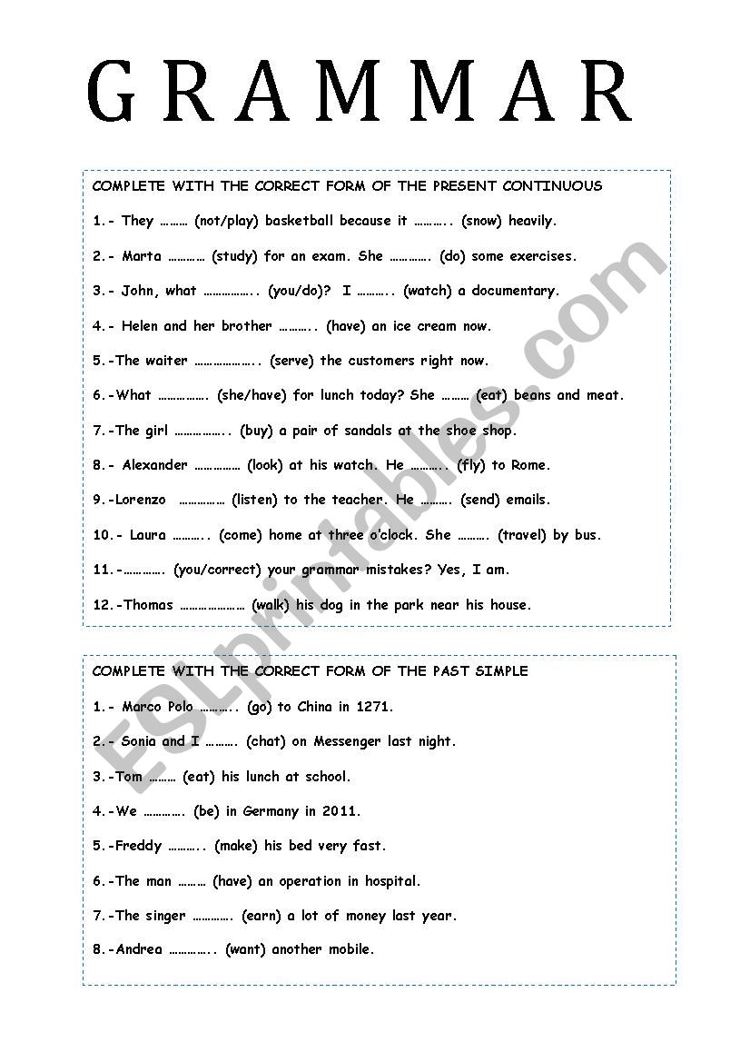 Grammar worksheet