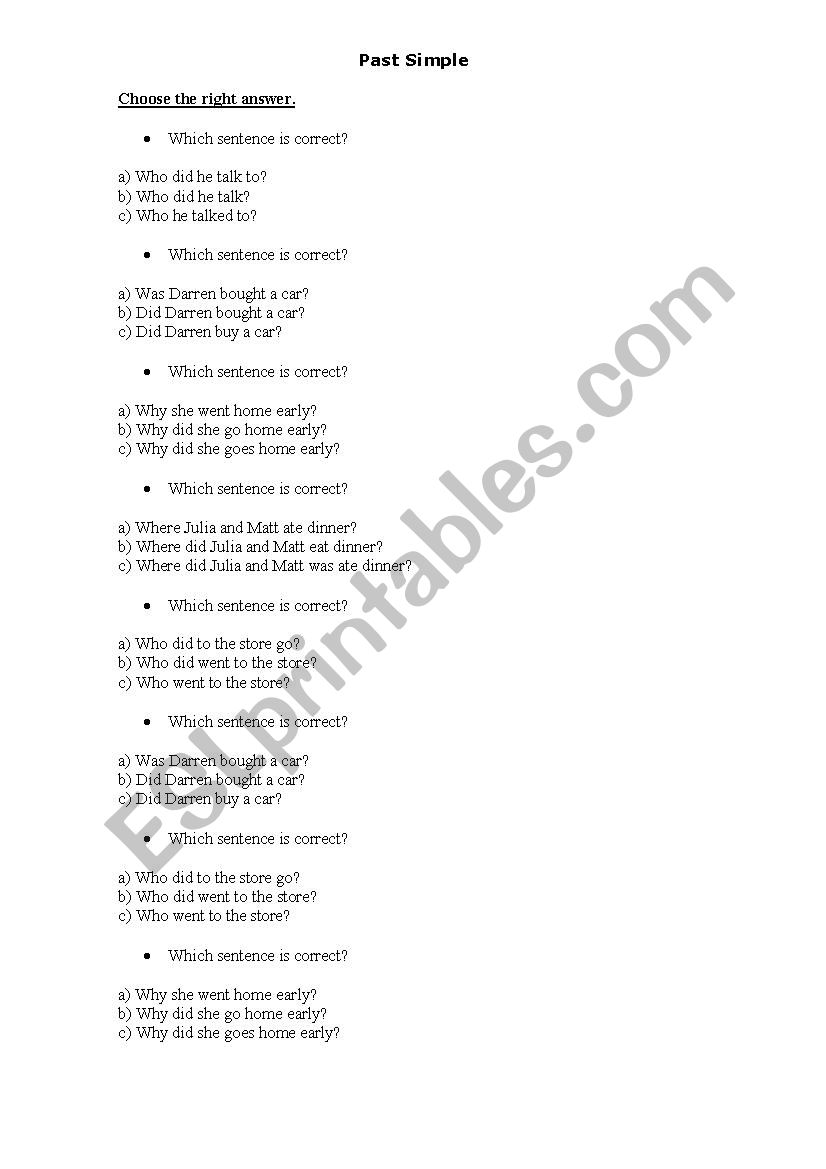 Past simple worksheet