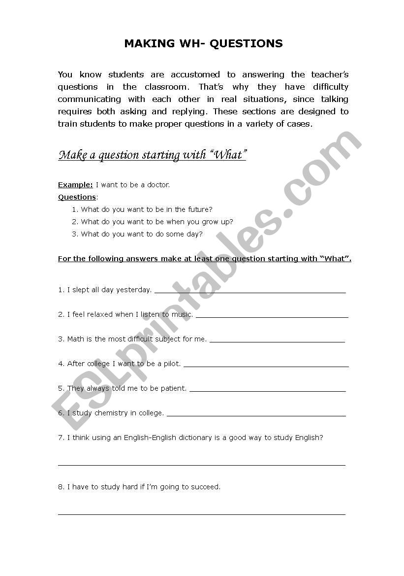 Making WH- Questions worksheet