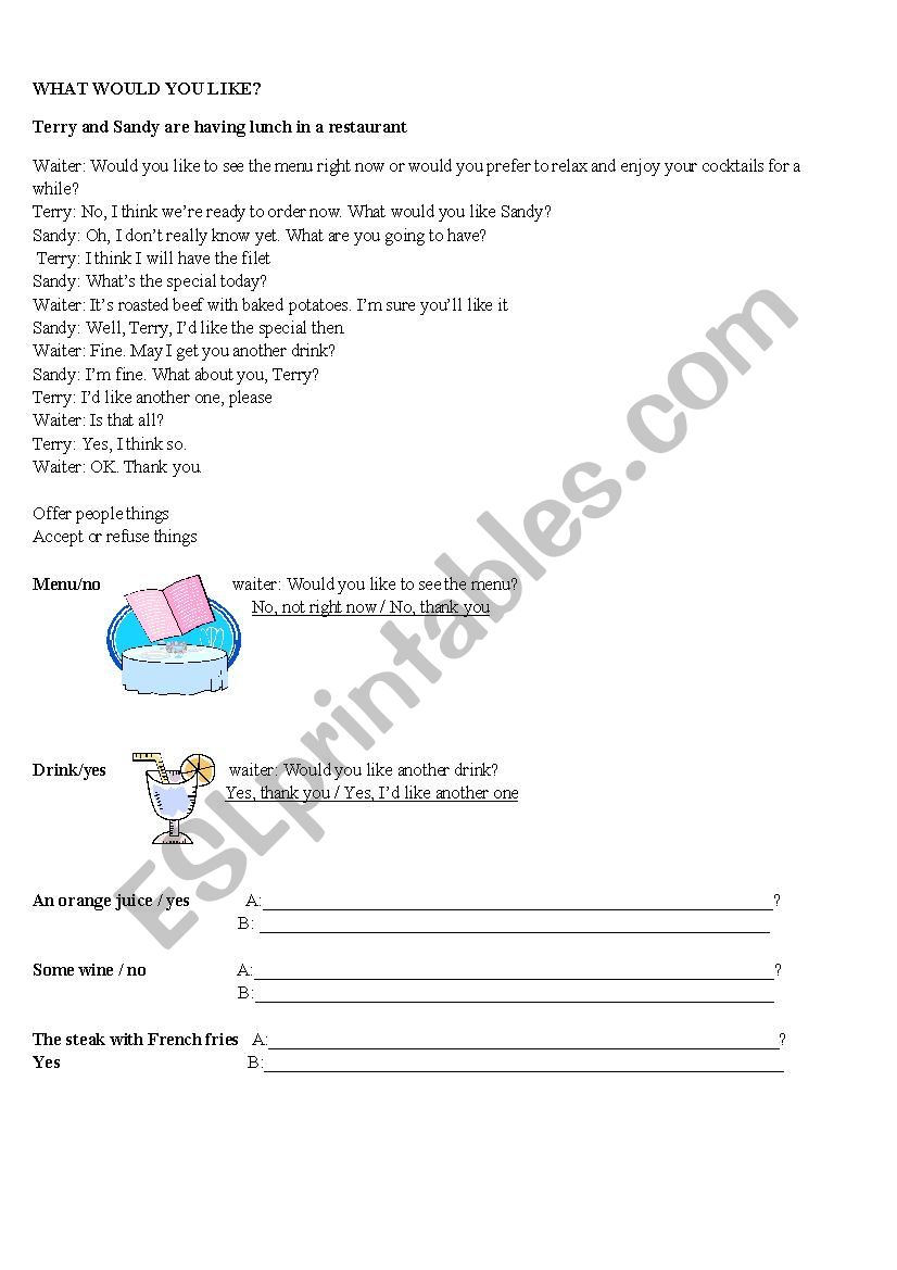 Food lesson worksheet