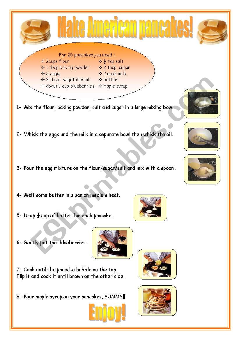 American Pancakes recipe worksheet
