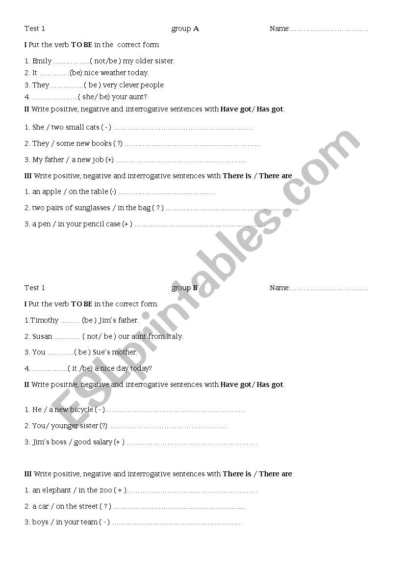 Present simple to be worksheet