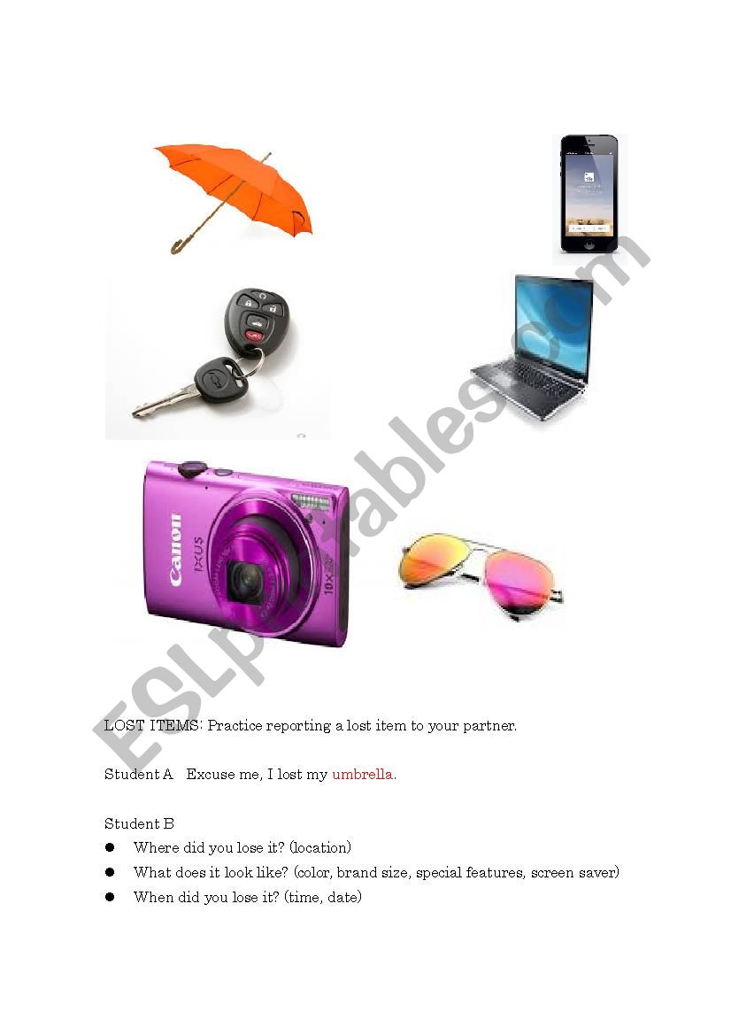 Lost and Found worksheet