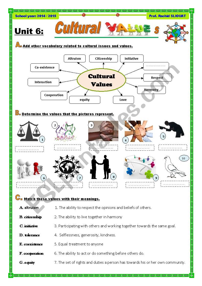 Cultural Values  worksheet