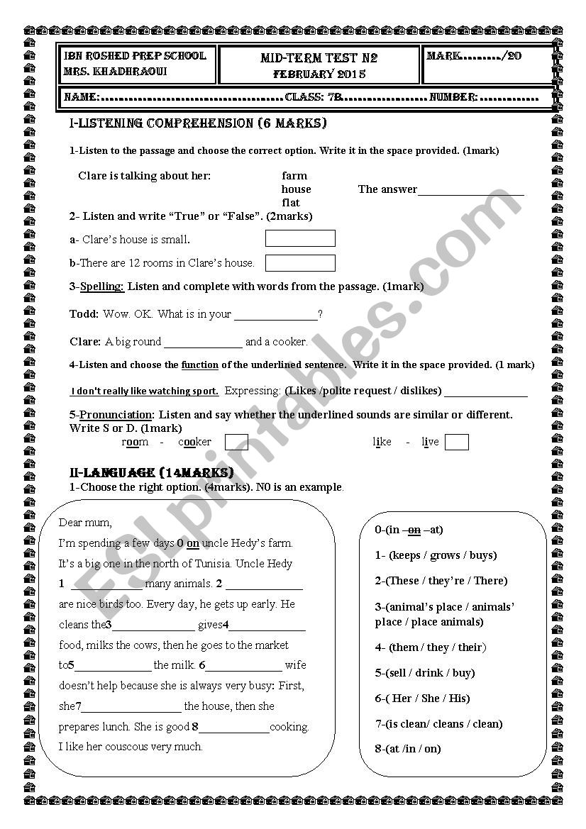 Mid-term test n2 7th form February 2015