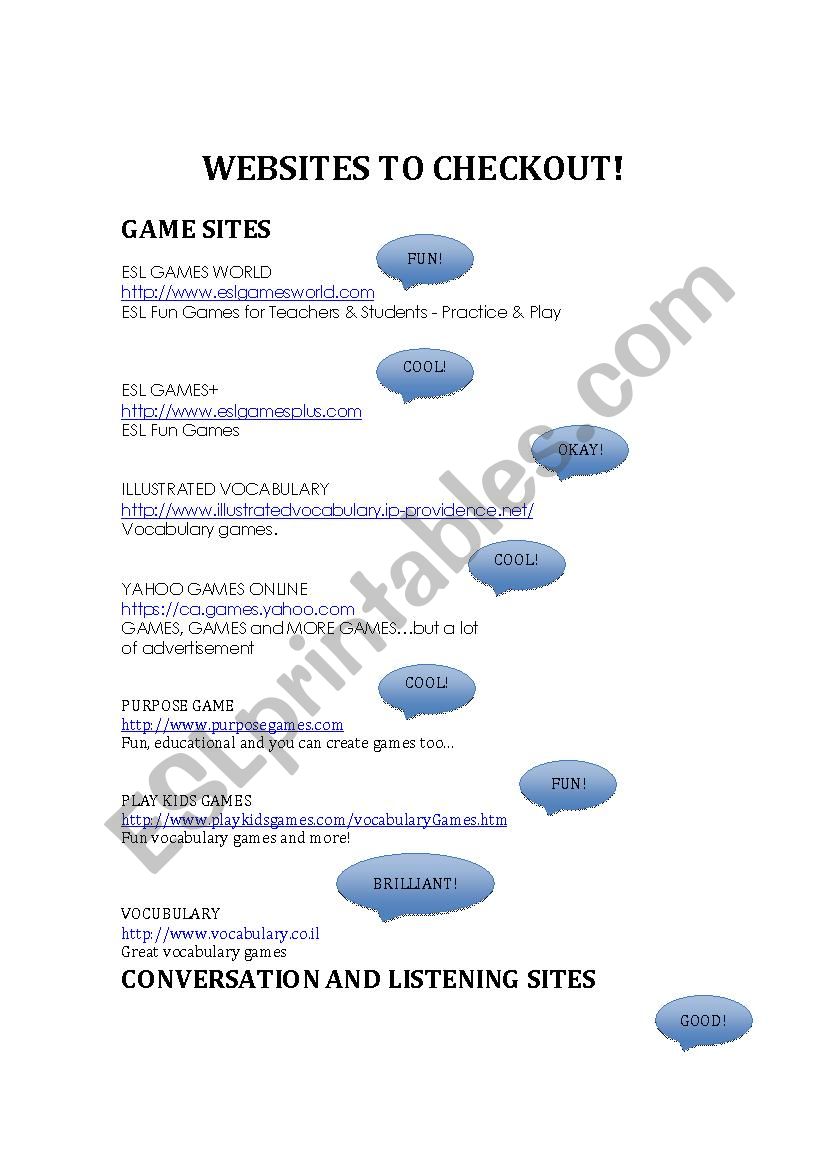 Cool English Websites worksheet