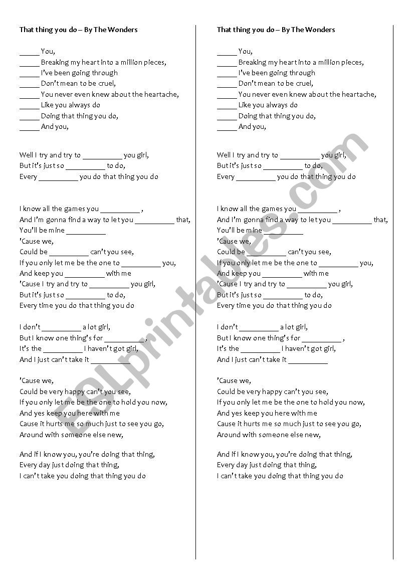Song: That thing you do worksheet