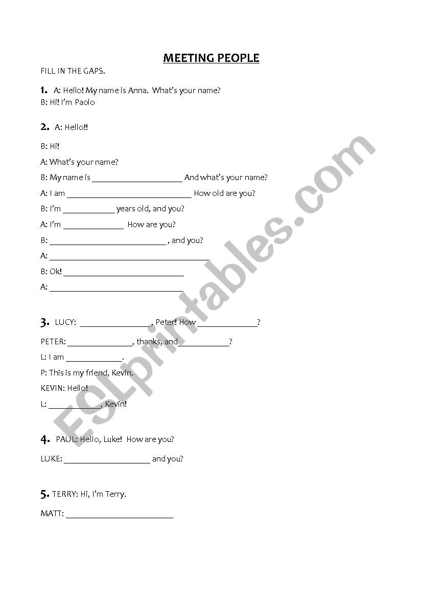 Meeting people worksheet