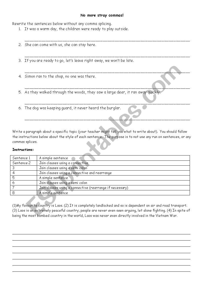 Comma Splicing advanced worksheet