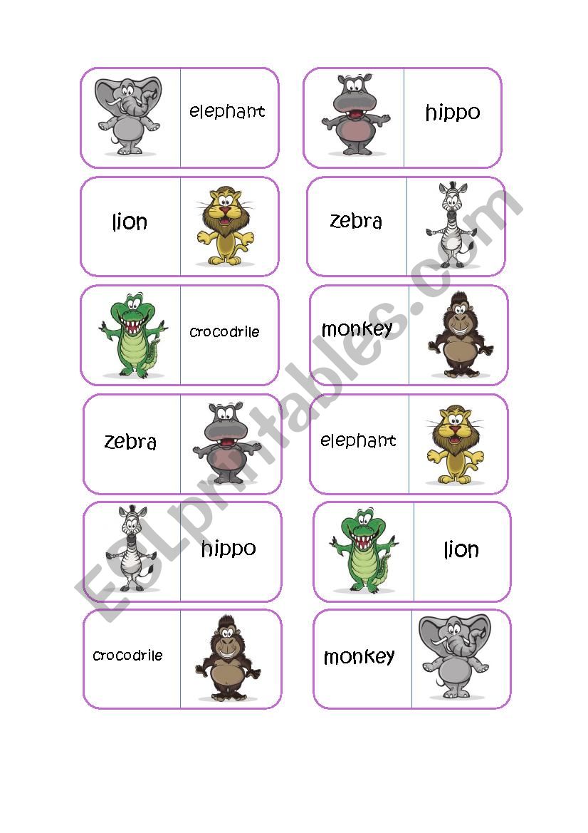 animals domino worksheet