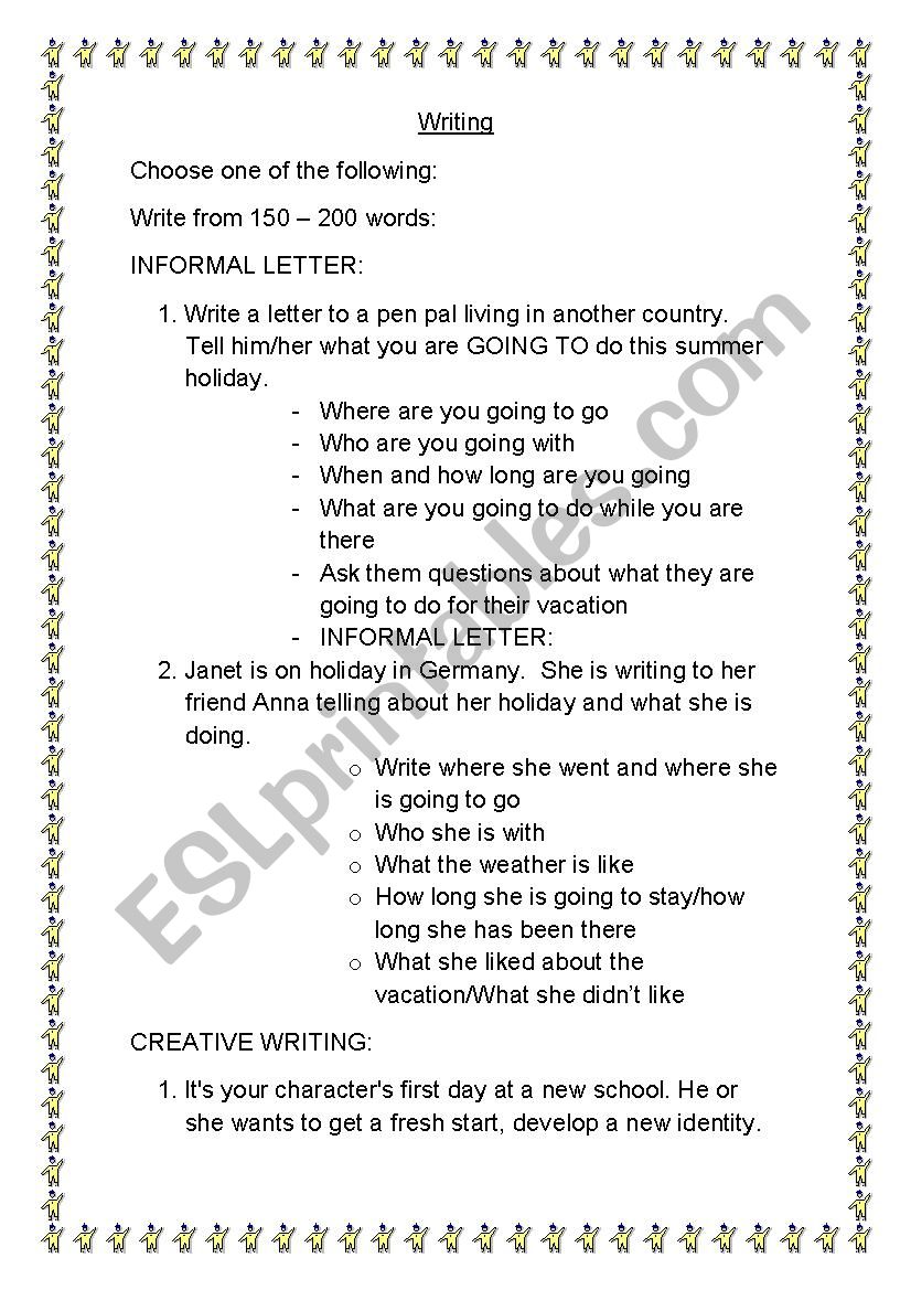 Writing worksheet