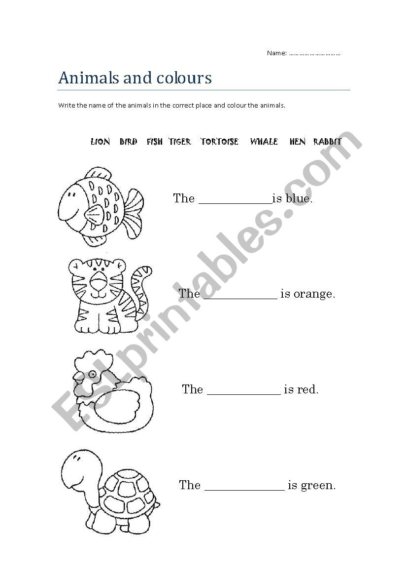 animals worksheet