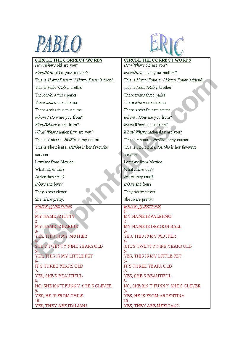 revision  worksheet