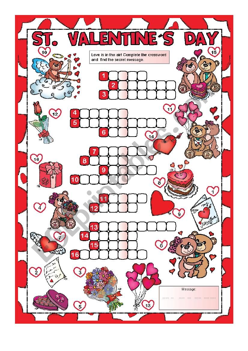 St. Valentines Day CROSSWORD worksheet