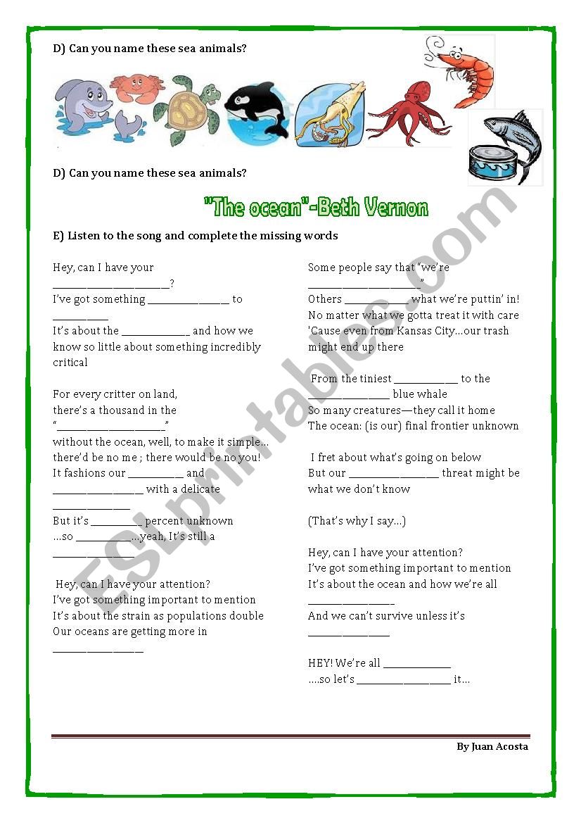 ocean song part 2 worksheet