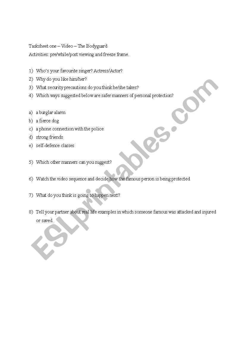 Several video activities worksheet