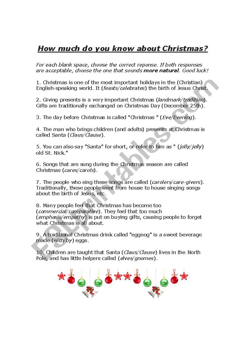 How much do you know about christmas ESL worksheet by dchoward