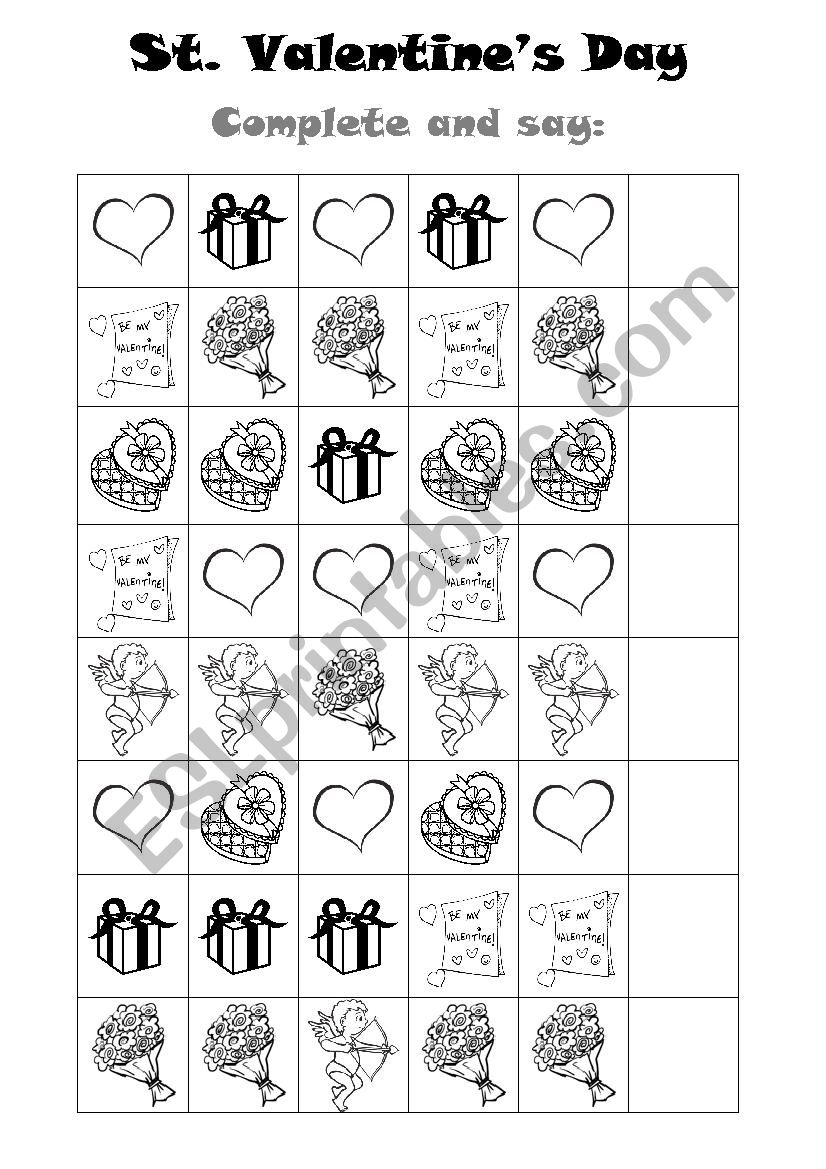 Valentines Complete and Say worksheet