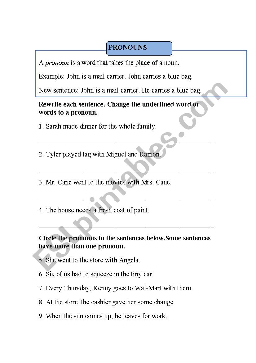 pronouns worksheet