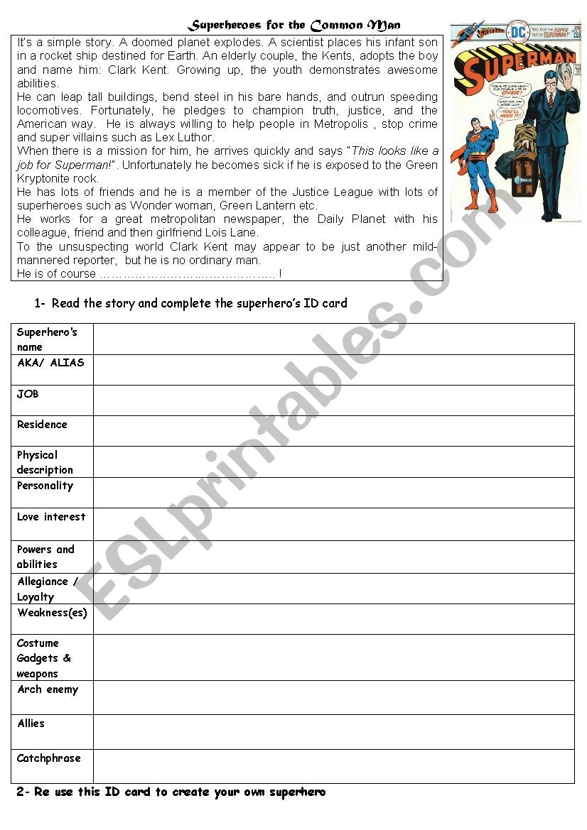 Superman ID worksheet