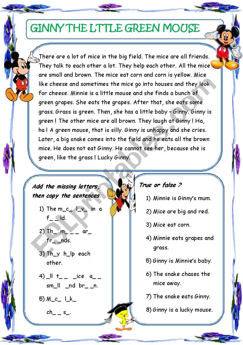 Ginny the Little Green Mouse worksheet