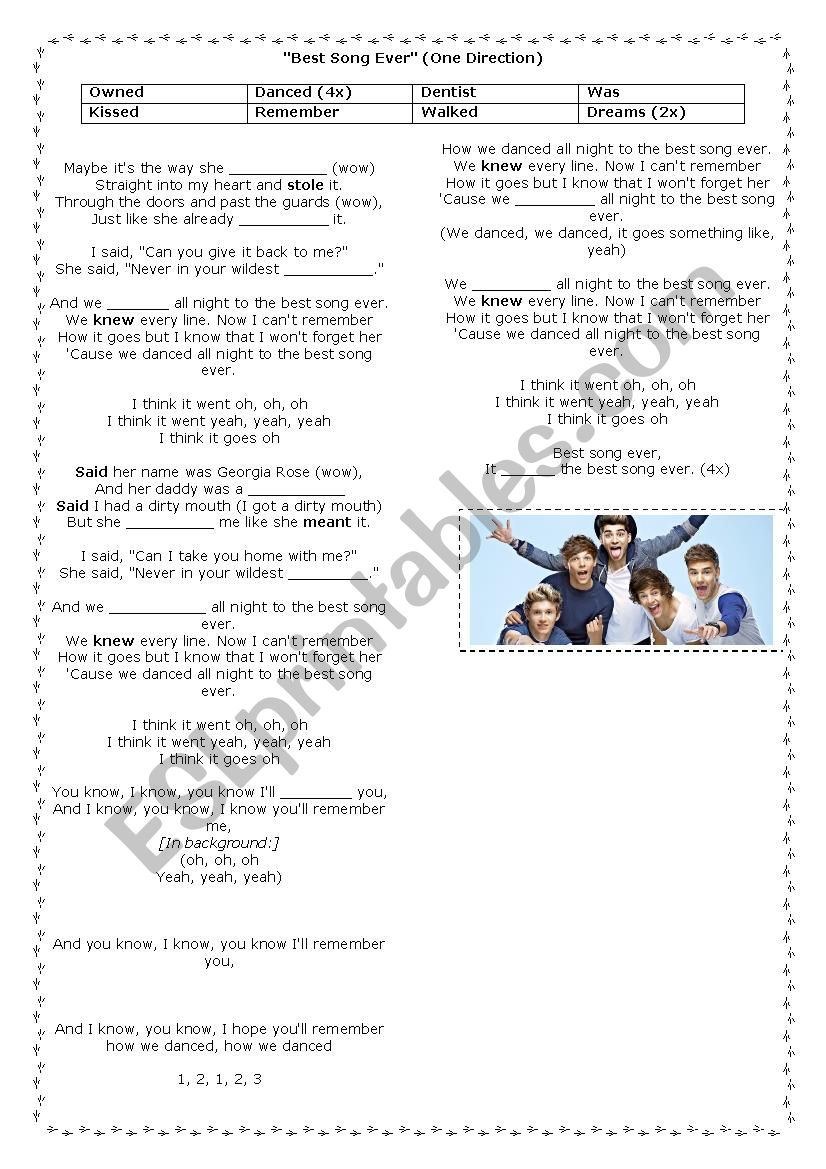 Simple Past Activity - Best Song Ever /One Direction
