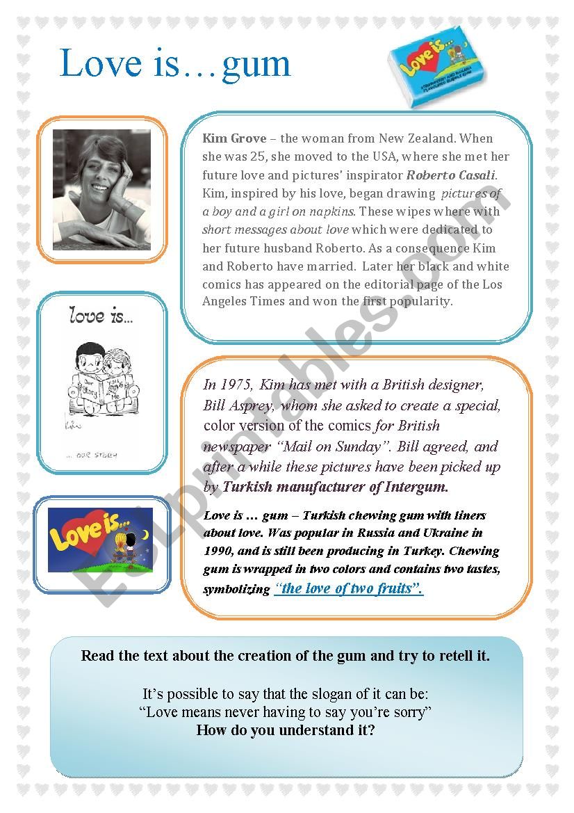 Love is...gum worksheet