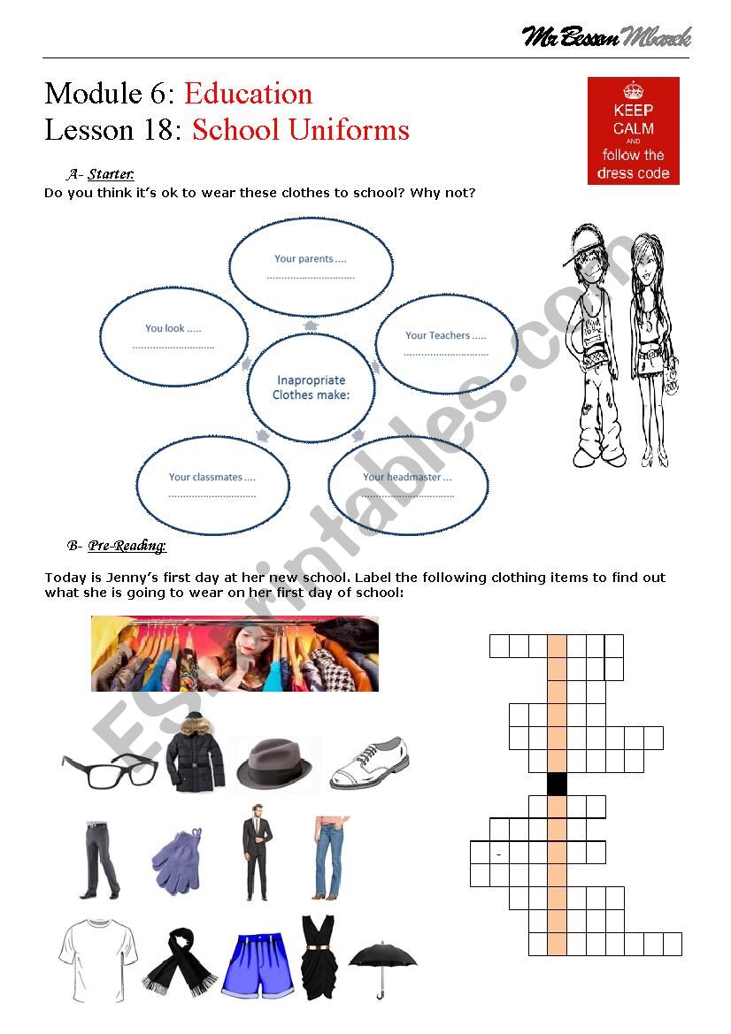 School Uniforms - Reading worksheet