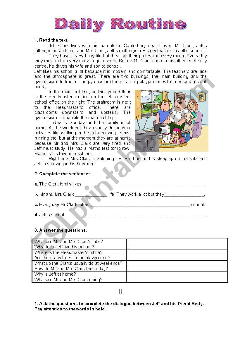 Daily Routine worksheet