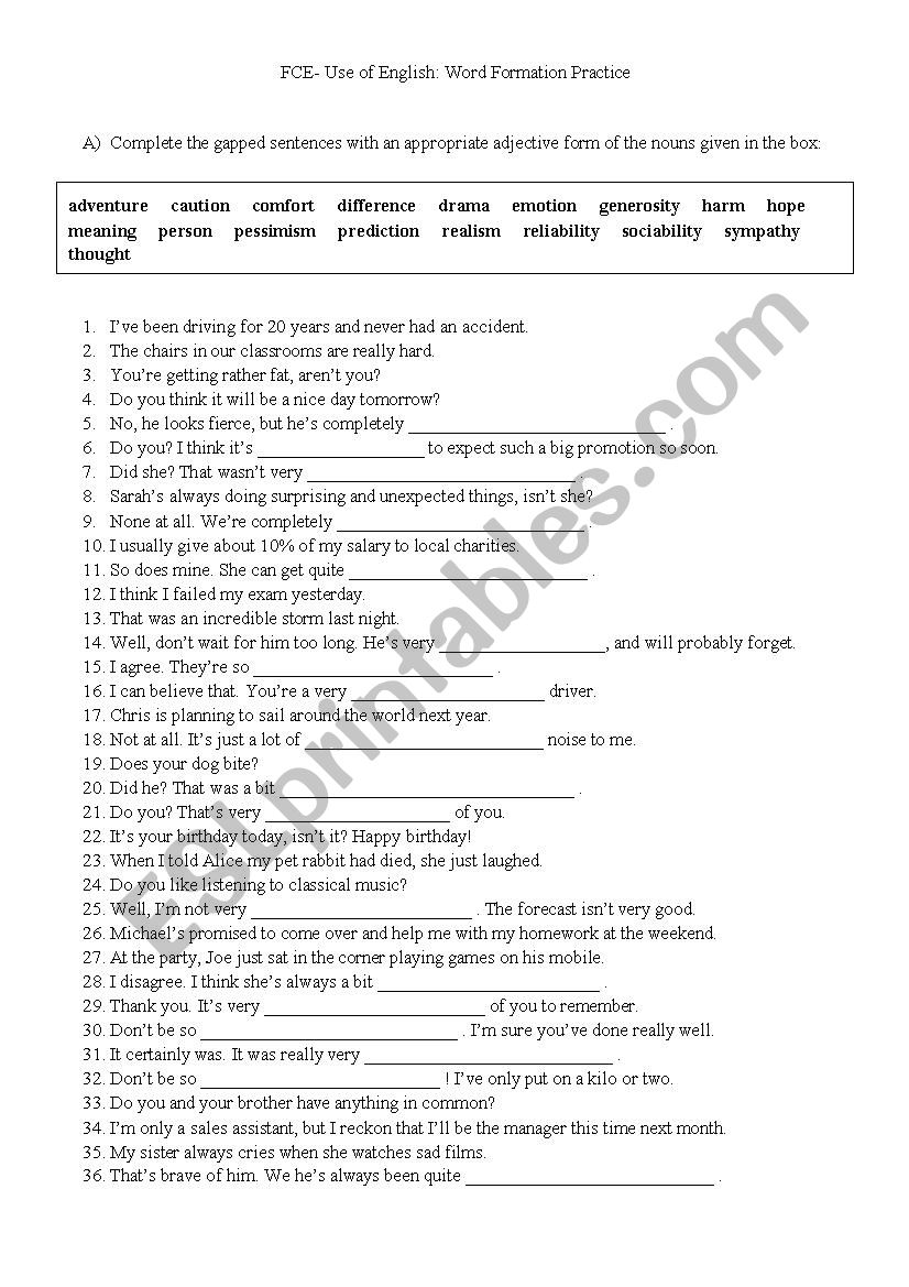 FCE - Word Formation worksheet