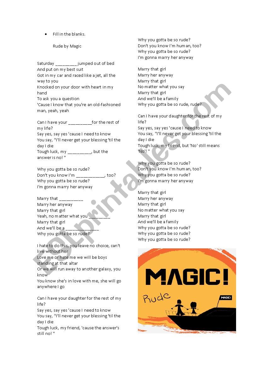 Rude by Magic worksheet