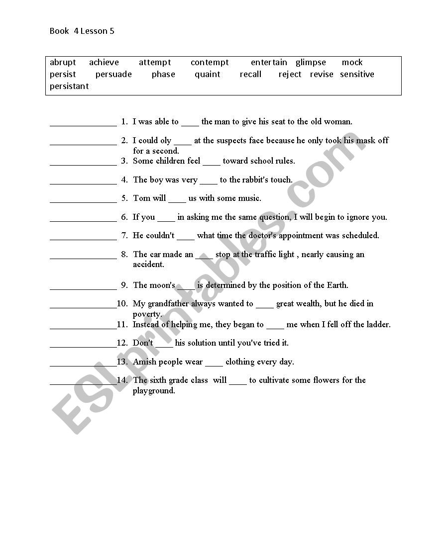 General vocabulary worksheet