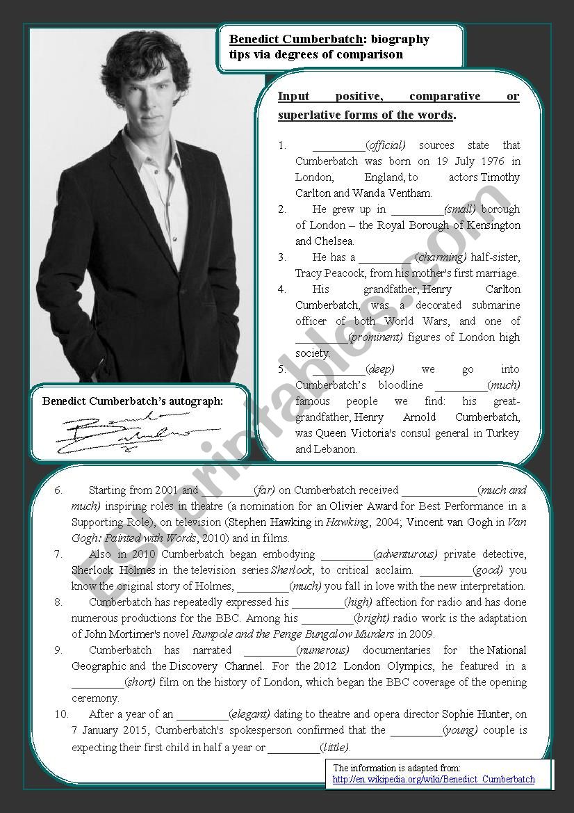 Benedict Cumberbatch and degrees of comparison Benedict Cumberbatch and degrees of comparison