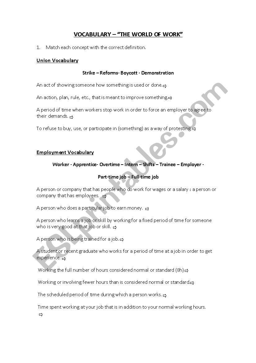 the world of work worksheet