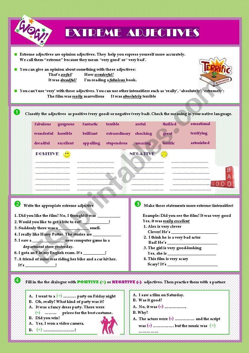 EXTREME ADJECTIVES worksheet