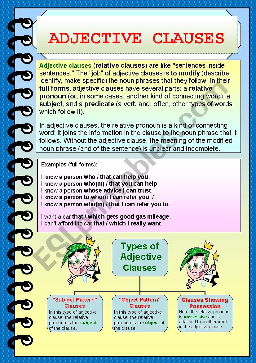 Adjective Clause worksheet